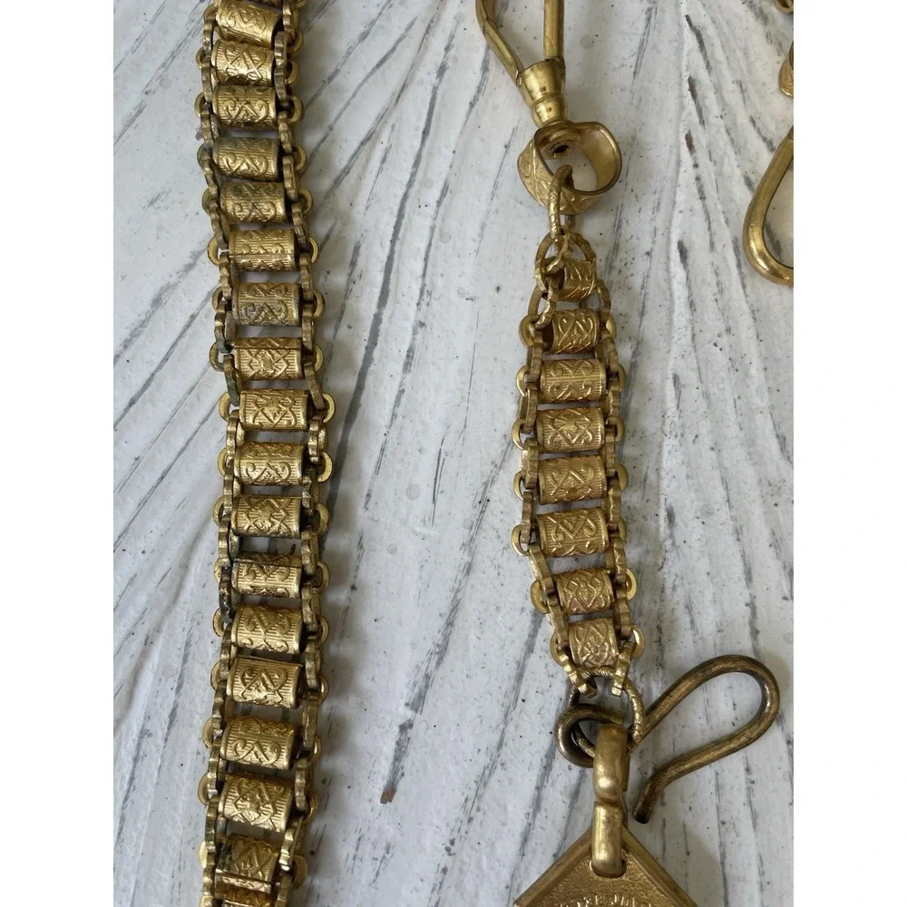 Vtg Fraternal Society  Sword Belt Hanger Gold Tone Chain & Medals Regalia Lot